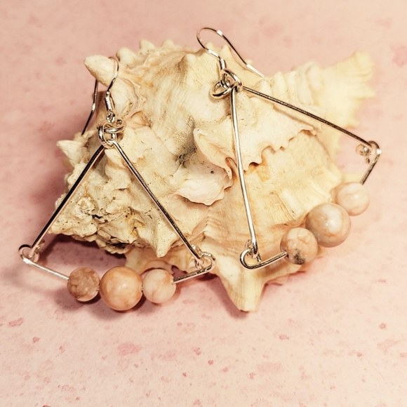 Handcrafted Sterling Silver Pink Zebra Jasper dangle earrings. - Picture 1 of 2